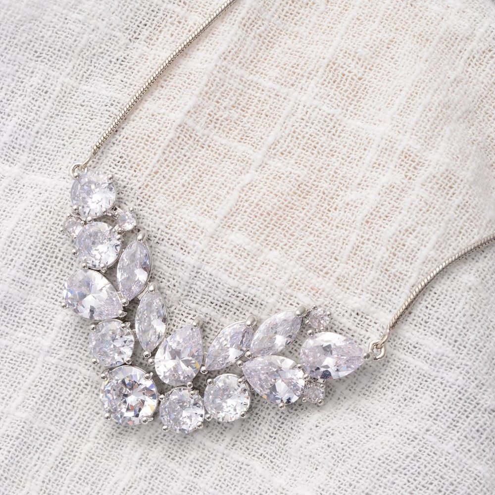 Simulated Diamond Chevron Shape Necklace 20 Inches in Silver  E454